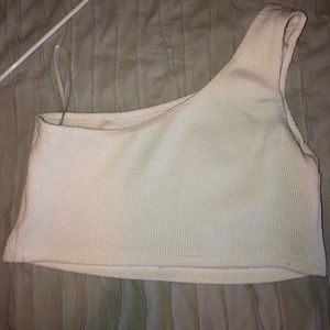White one shoulder crop top